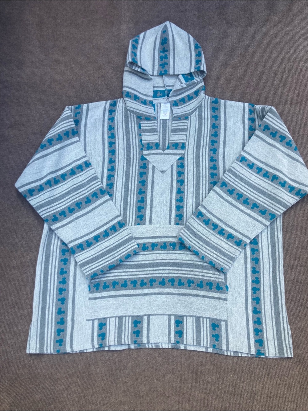 Disney 3X Mickey Mouse Baja Hoodie Sweatshirt, Gray & Teal Striped Sz 3X, Unisex - Picture 3 of 11
